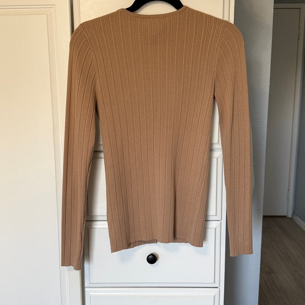 Women's Tan Ribbed Sweater - Picture 4 of 4